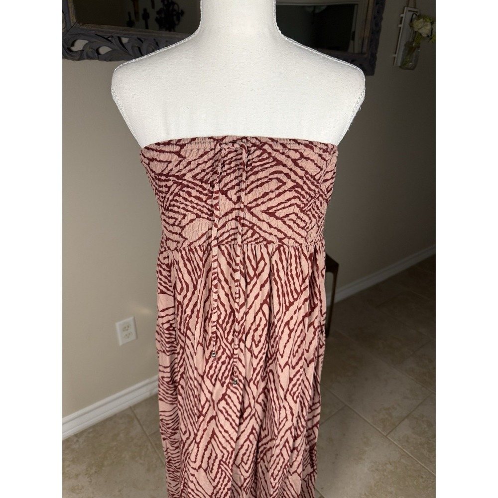 Handmade Thailand Strapless Tube Dress Pink Burgundy Zebra Print Rayon Boho M - Picture 2 of 7